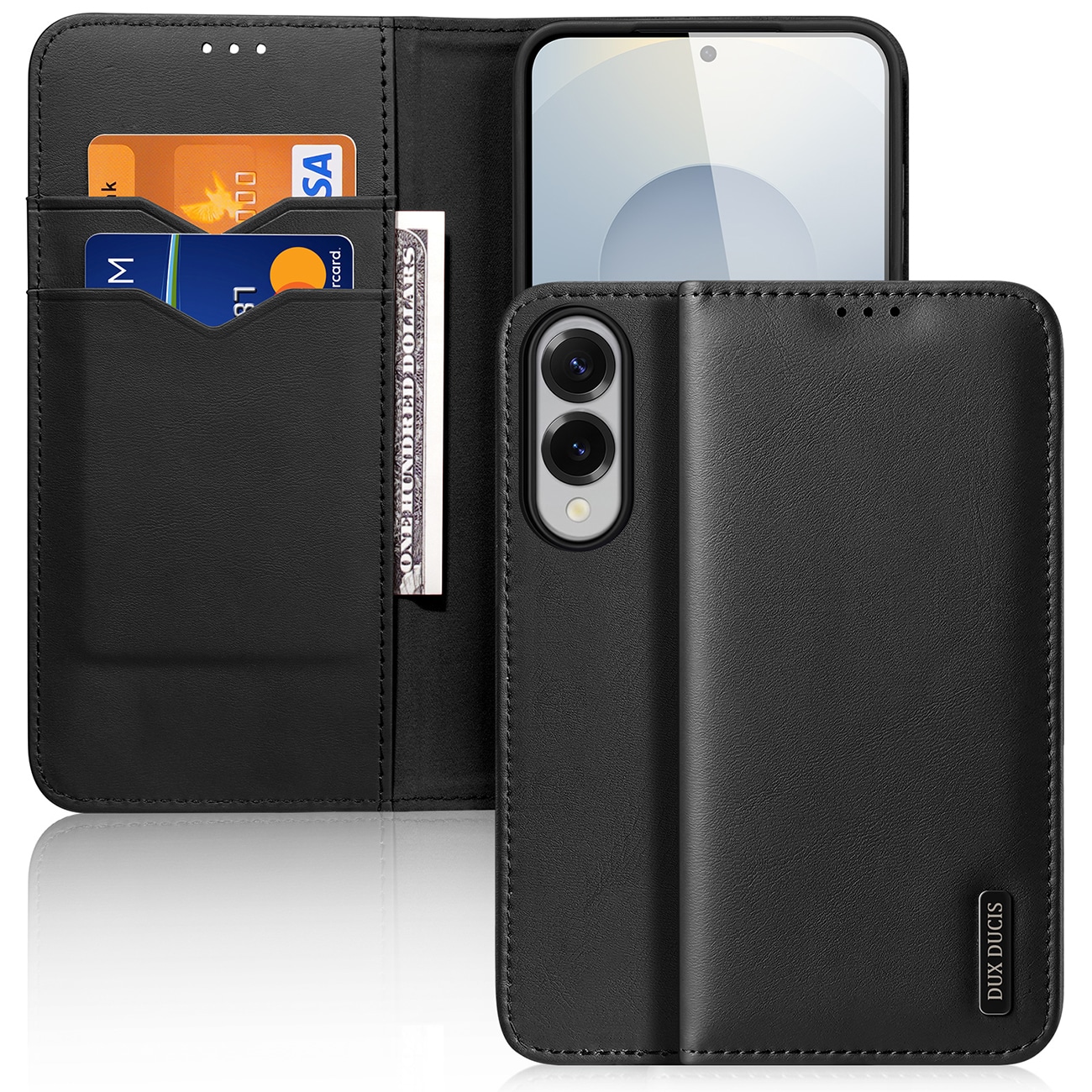 Dux Ducis Hivo Samsung Galaxy S25 Edge-etui med flip og RFID-beskyttelse - Sort