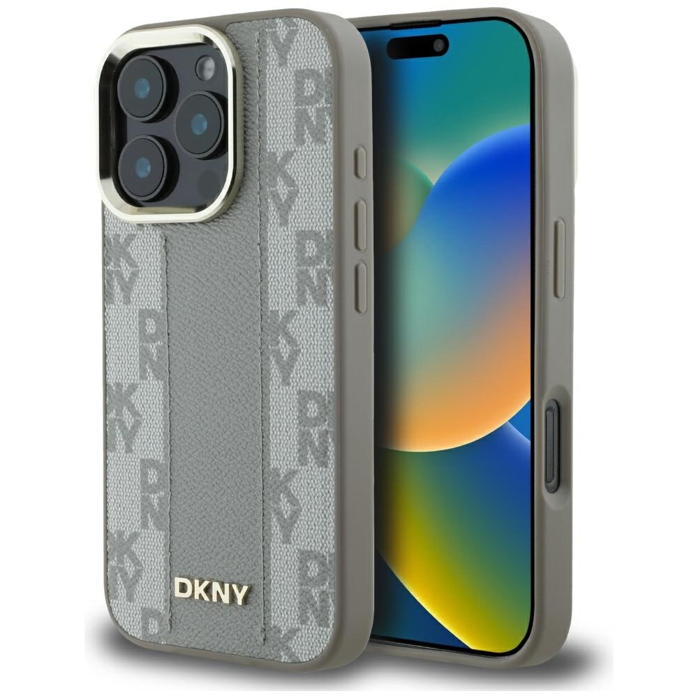 DKNY Magsafe iPhone 16 Pro Max-etui med ternet mønster - Beige