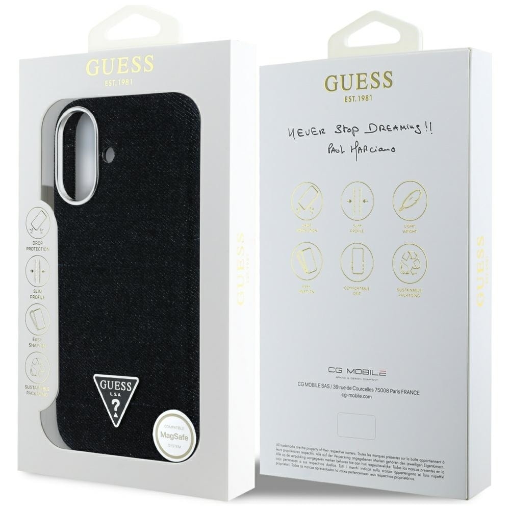 Guess Denim Triangle Logo MagSafe-etui til iPhone 16 - sort