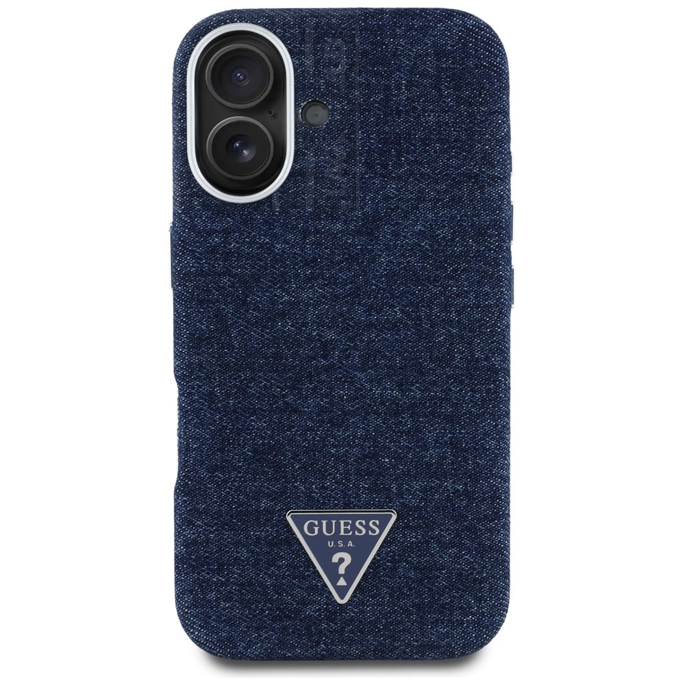 Guess Denim Triangle Logo MagSafe iPhone 16 Etui - Blå