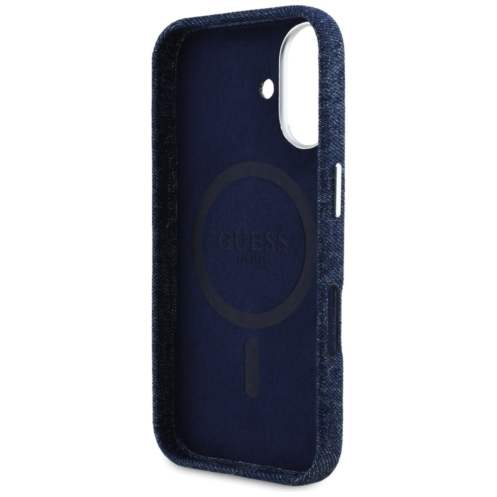 Guess Denim Triangle Logo MagSafe iPhone 16 Etui - Blå
