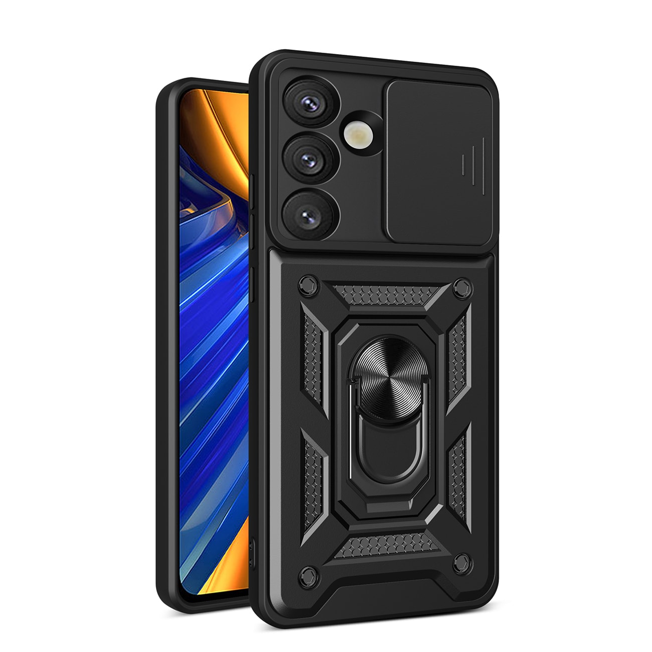 Hybrid Armor Camshield-etui med stativ og kameradæksel til Realme P3 Pro 5G - Sort