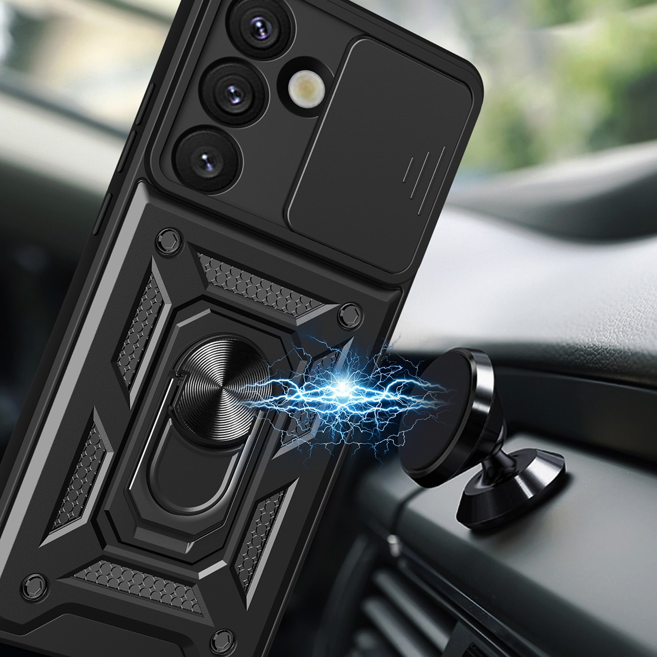 Hybrid Armor Camshield-etui med stativ og kameradæksel til Realme GT 7 Pro 5G - Sort