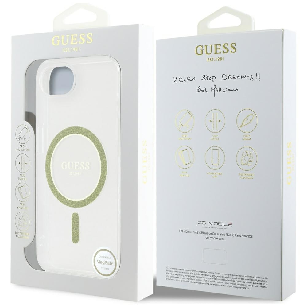 Guess IML Glitter Circle MagSafe iPhone 16e-etui - klart