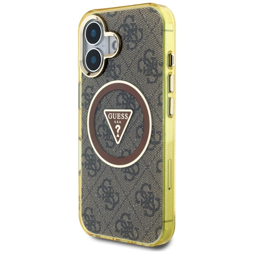 Guess IML Metal Glitter 4G Circle Triangle MagSafe-etui til iPhone 16 - Brun
