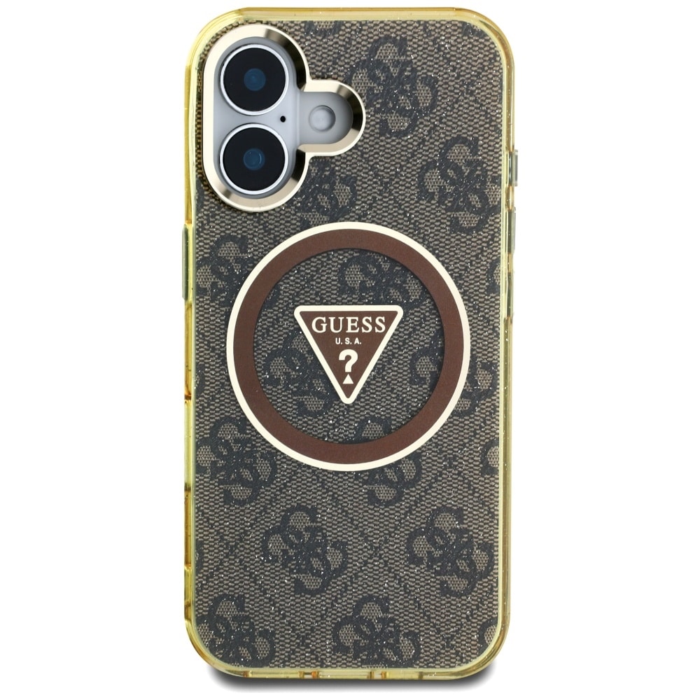 Guess IML Metal Glitter 4G Circle Triangle MagSafe-etui til iPhone 16 - Brun