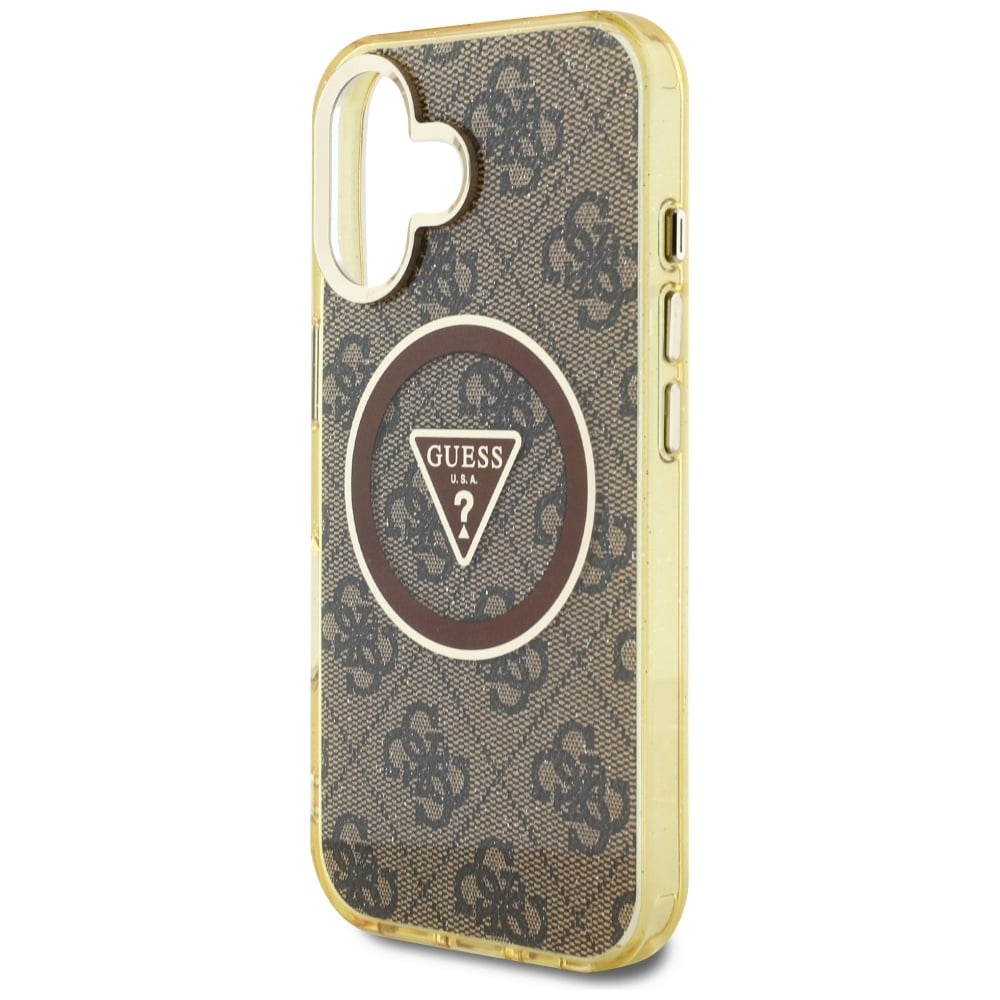 Guess IML Metal Glitter 4G Circle Triangle MagSafe-etui til iPhone 16 - Brun
