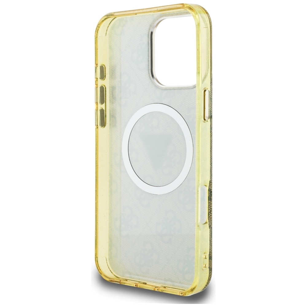 Guess IML Metal Glitter 4G Circle Triangle MagSafe-etui til iPhone 16 Pro - Brun