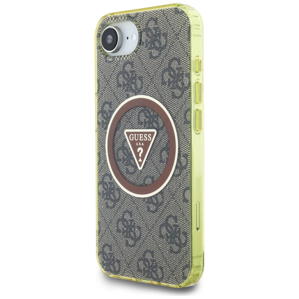 Guess IML Metal Glitter 4G Circle Triangle MagSafe-etui til iPhone 16e - brun