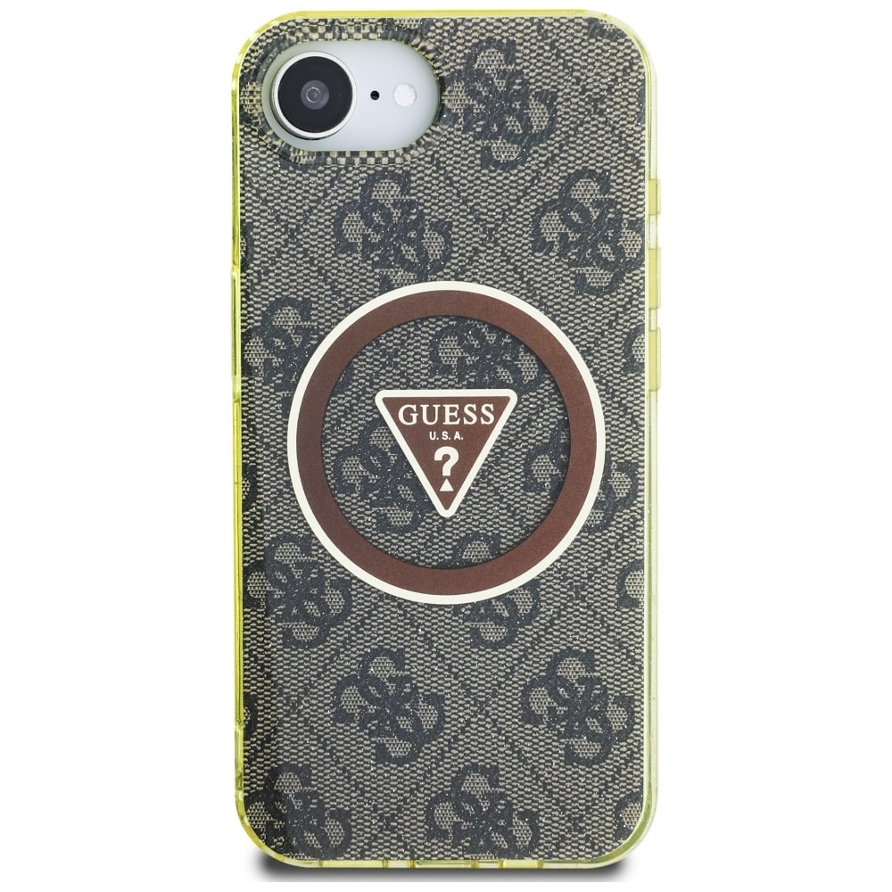 Guess IML Metal Glitter 4G Circle Triangle MagSafe-etui til iPhone 16e - brun