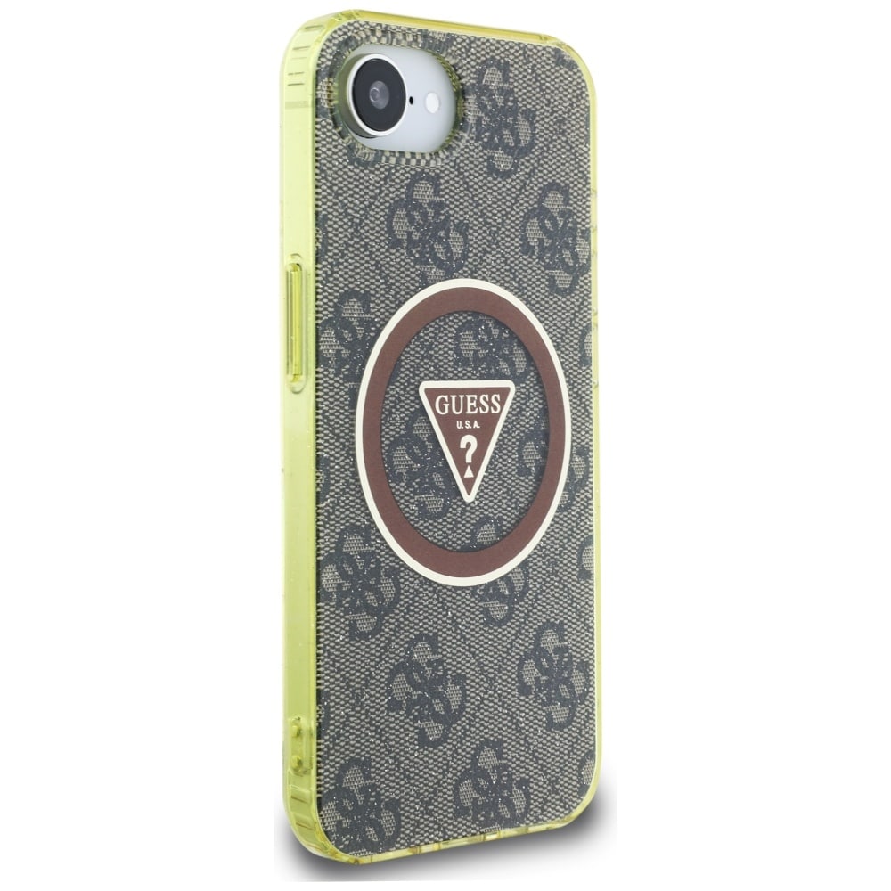 Guess IML Metal Glitter 4G Circle Triangle MagSafe-etui til iPhone 16e - brun