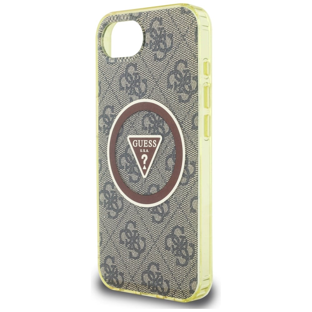Guess IML Metal Glitter 4G Circle Triangle MagSafe-etui til iPhone 16e - brun