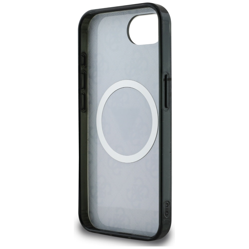 Guess IML Metal Glitter 4G Circle Triangle MagSafe-etui til iPhone 16e - Sort