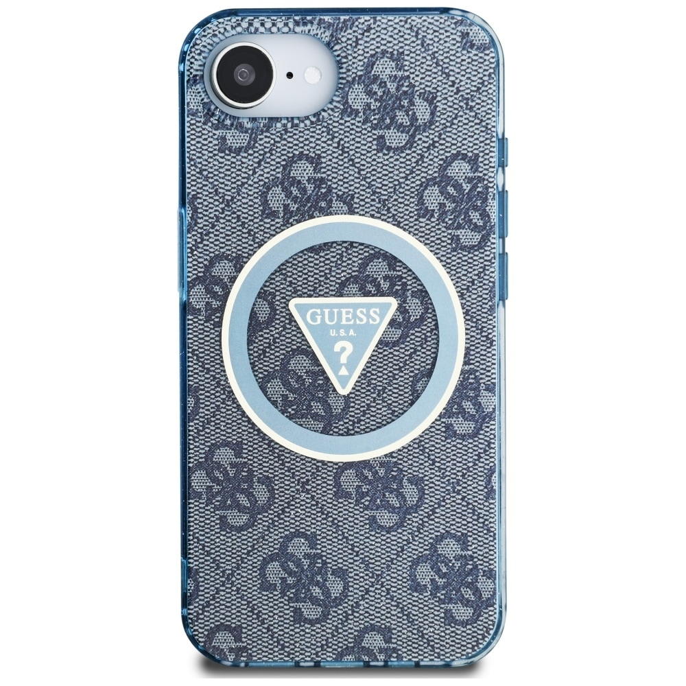 Guess IML Metal Glitter 4G Circle Triangle MagSafe-etui til iPhone 16e - Blå