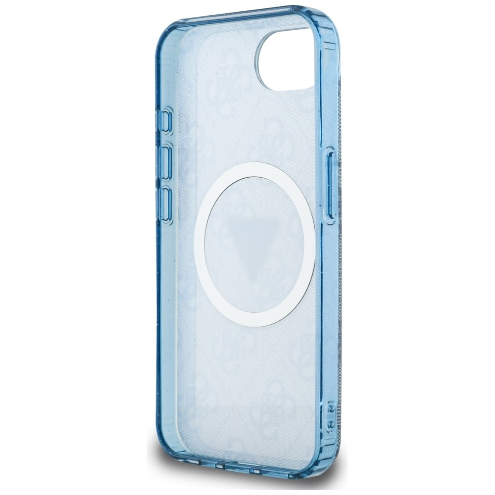 Guess IML Metal Glitter 4G Circle Triangle MagSafe-etui til iPhone 16e - Blå