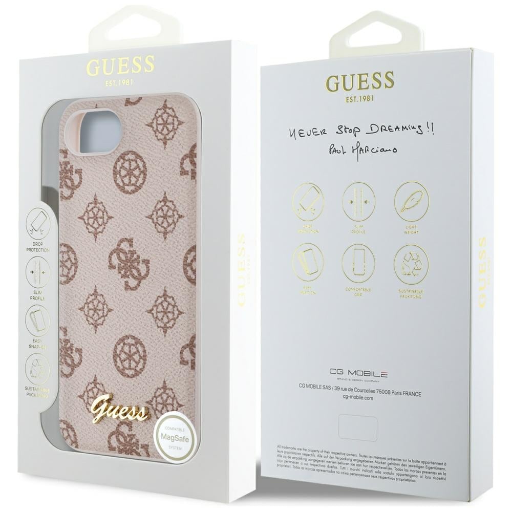 Guess Peony Script Logo MagSafe iPhone 16e Etui - Brun