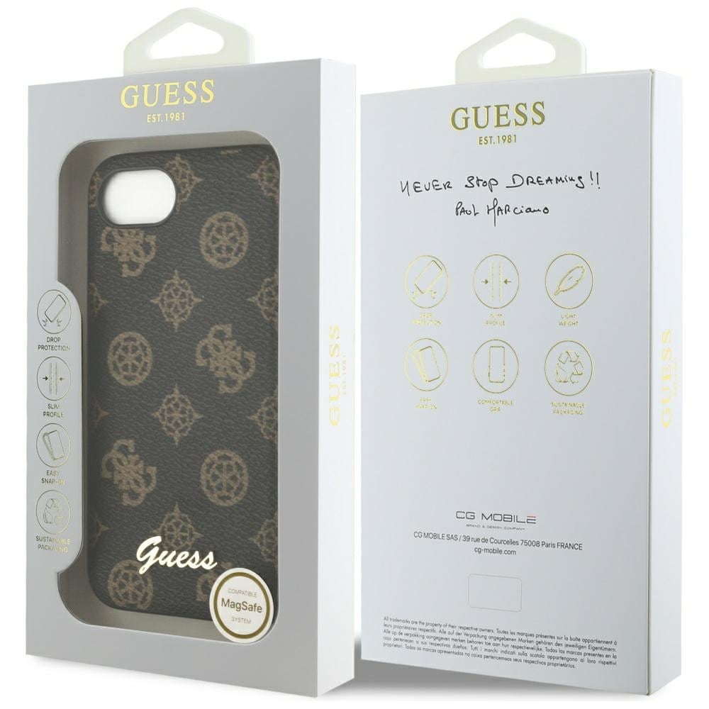 Guess Peony Script Logo MagSafe iPhone 16e Etui Sort