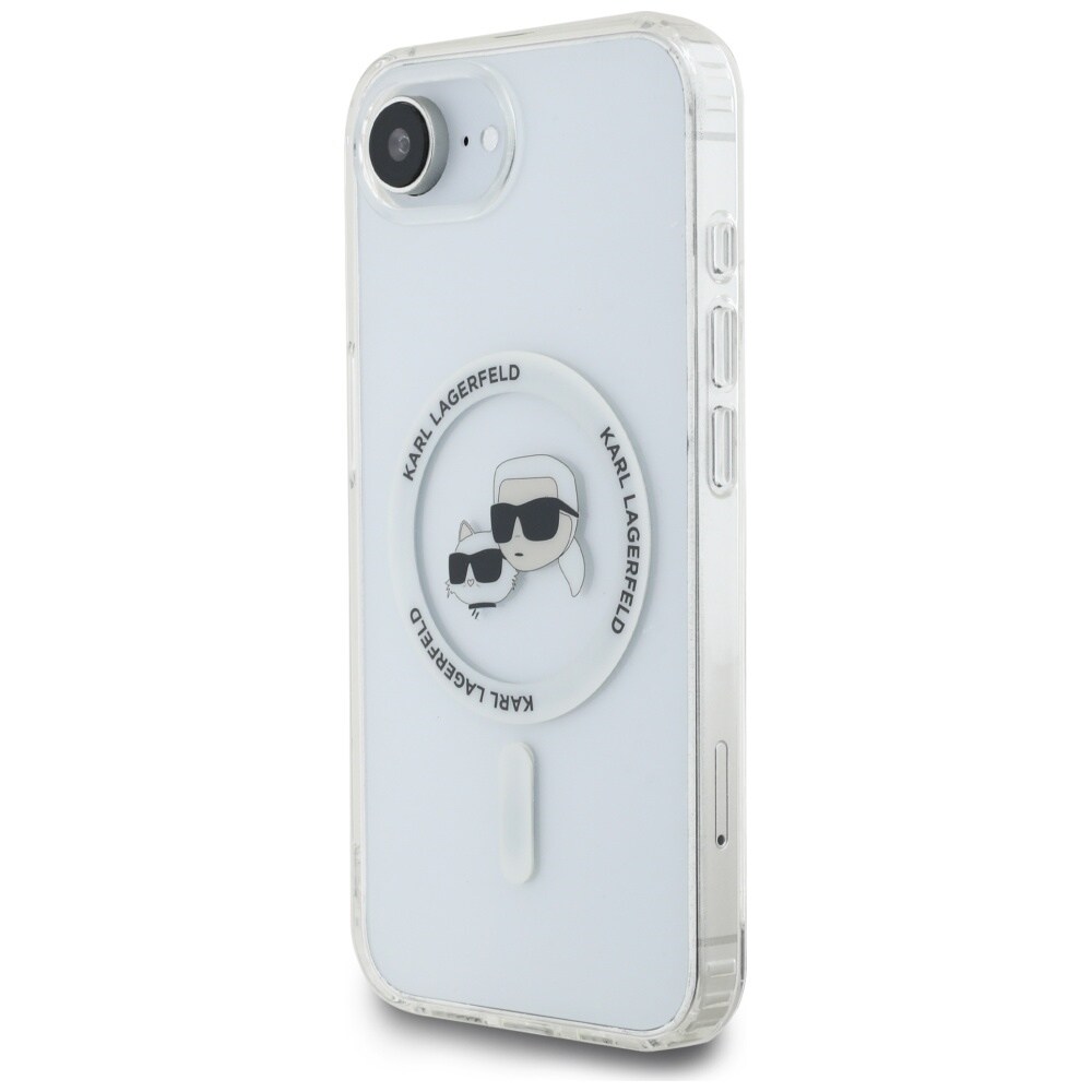 Karl Lagerfeld IML Metal Karl & Choupette Heads MagSafe iPhone 16e Etui - Hvid