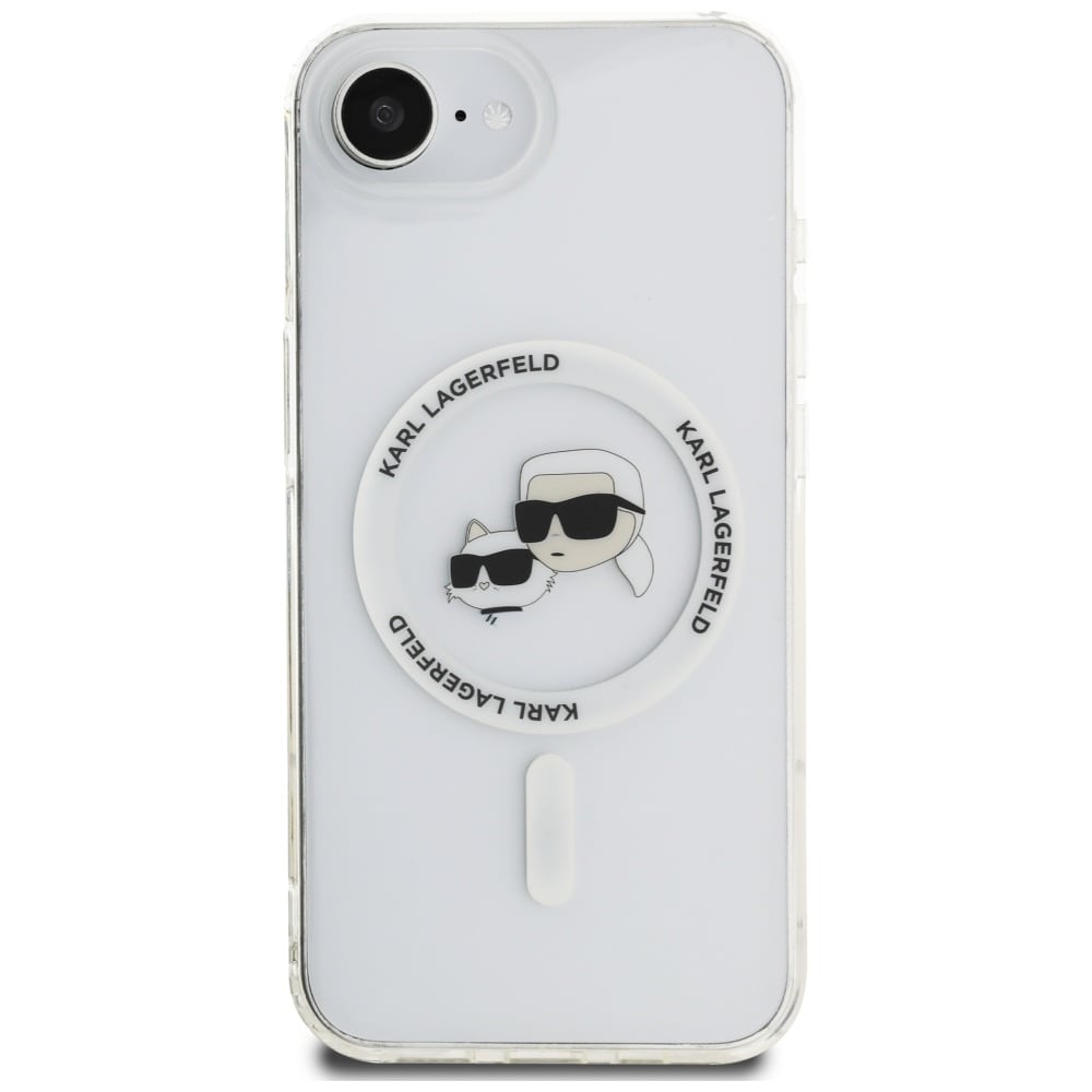 Karl Lagerfeld IML Metal Karl & Choupette Heads MagSafe iPhone 16e Etui - Hvid