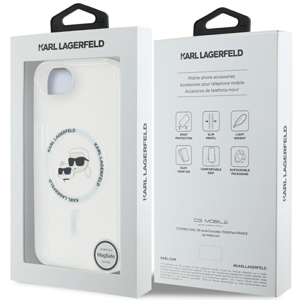 Karl Lagerfeld IML Metal Karl & Choupette Heads MagSafe iPhone 16e Etui - Hvid