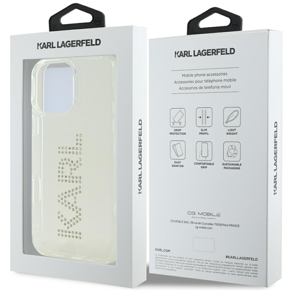 Karl Lagerfeld IML Rhinestones Logo iPhone 16 Pro Etui - Klar