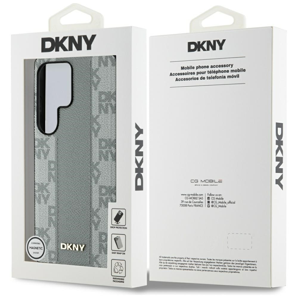 DKNY MagSafe-etui i læder med ternet mønster til Samsung Galaxy S25 Ultra - grå
