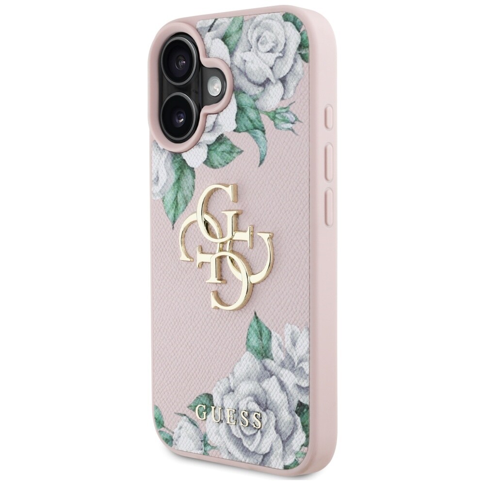 Guess Grained Roses Big 4G logo iPhone 16 etuier - pink