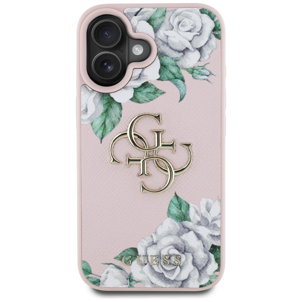 Guess Grained Roses Big 4G logo iPhone 16 etuier - pink
