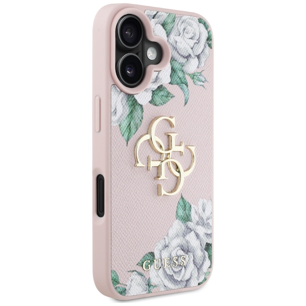 Guess Grained Roses Big 4G logo iPhone 16 etuier - pink