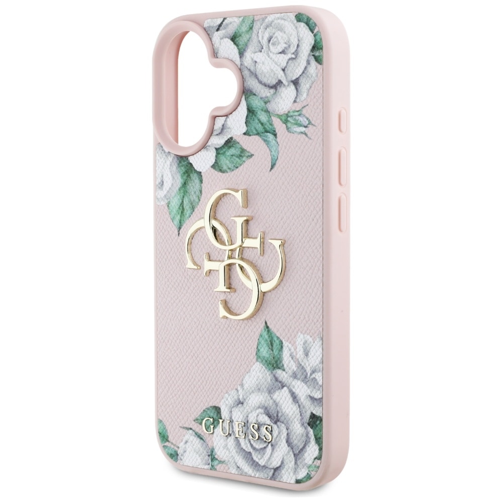 Guess Grained Roses Big 4G logo iPhone 16 etuier - pink
