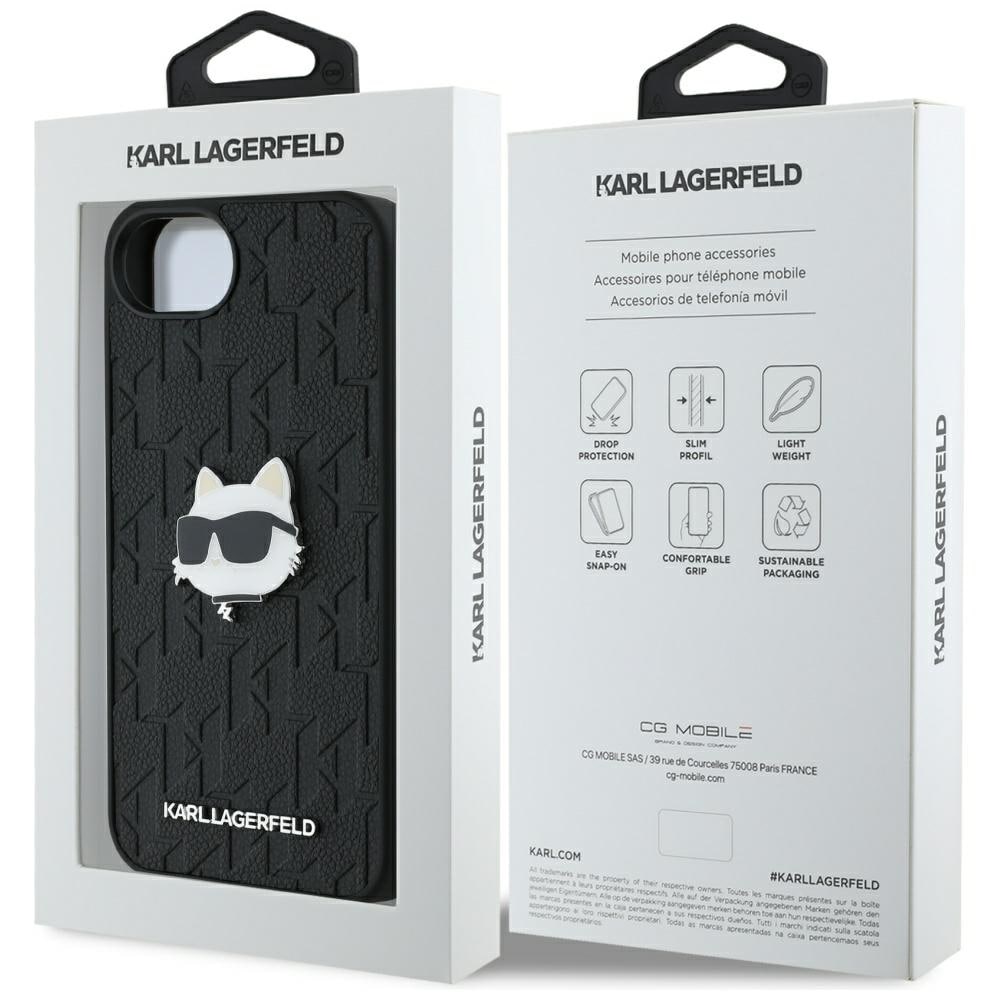 Karl Lagerfeld Monogram Choupette Head Pin iPhone 16e Case - Sort