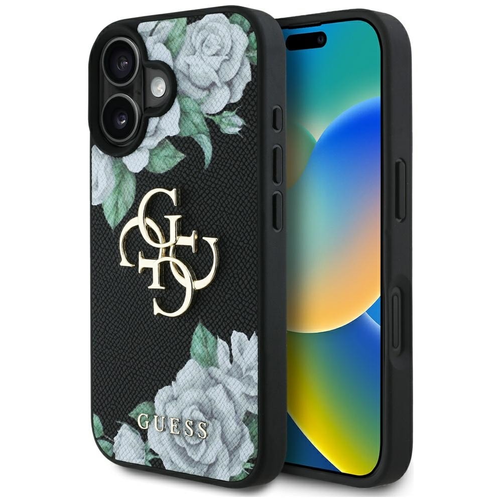 Guess Grained Roses Big 4G logotaske til iPhone 16 - sort