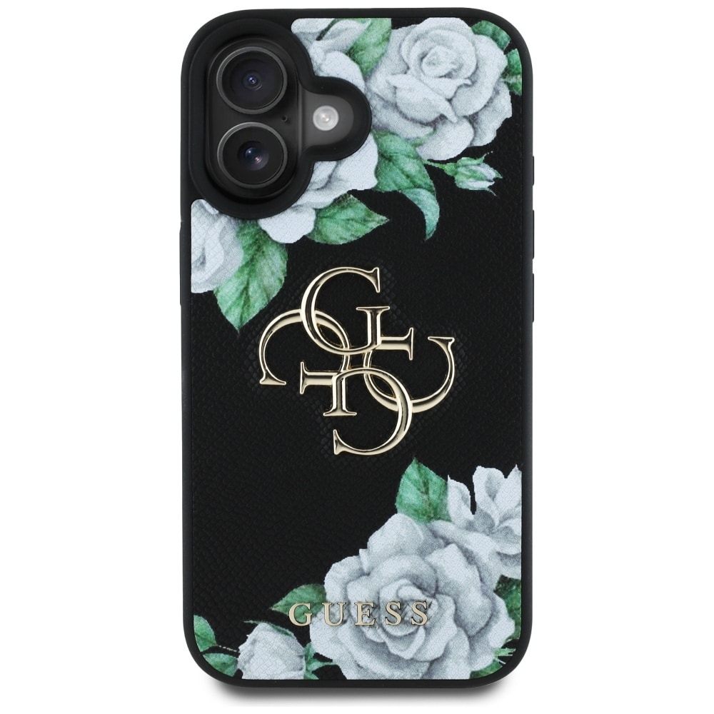 Guess Grained Roses Big 4G logotaske til iPhone 16 - sort