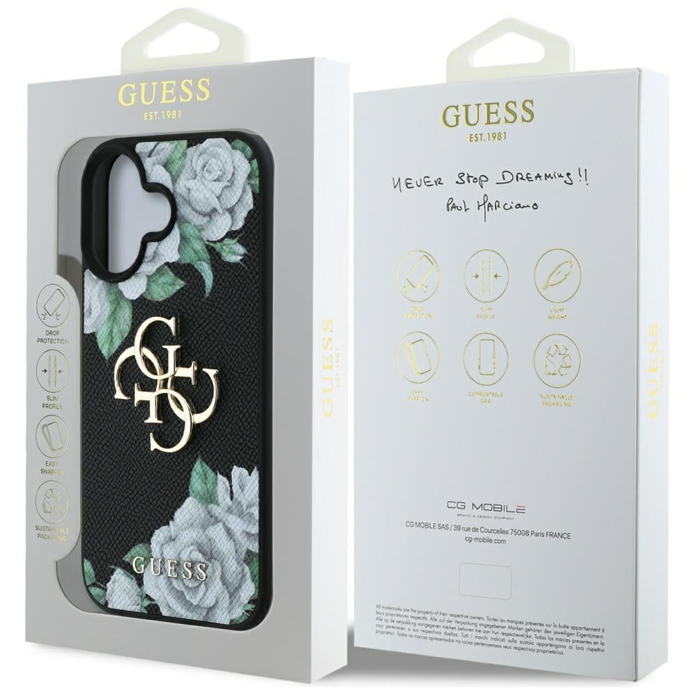Guess Grained Roses Big 4G logotaske til iPhone 16 - sort