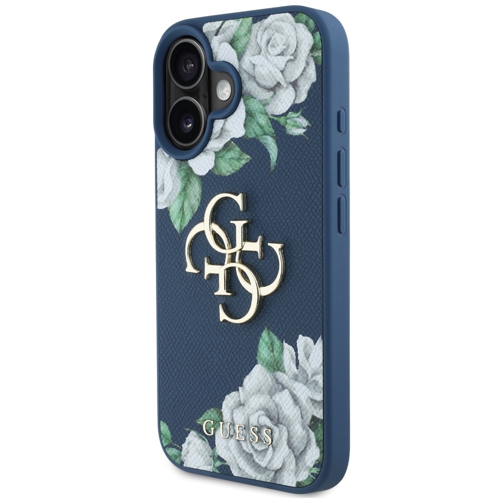Guess Grained Roses Big 4G logotaske til iPhone 16 - blå