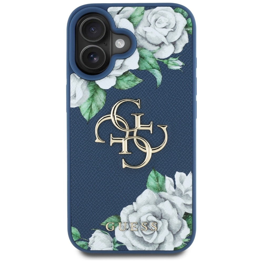 Guess Grained Roses Big 4G logotaske til iPhone 16 - blå