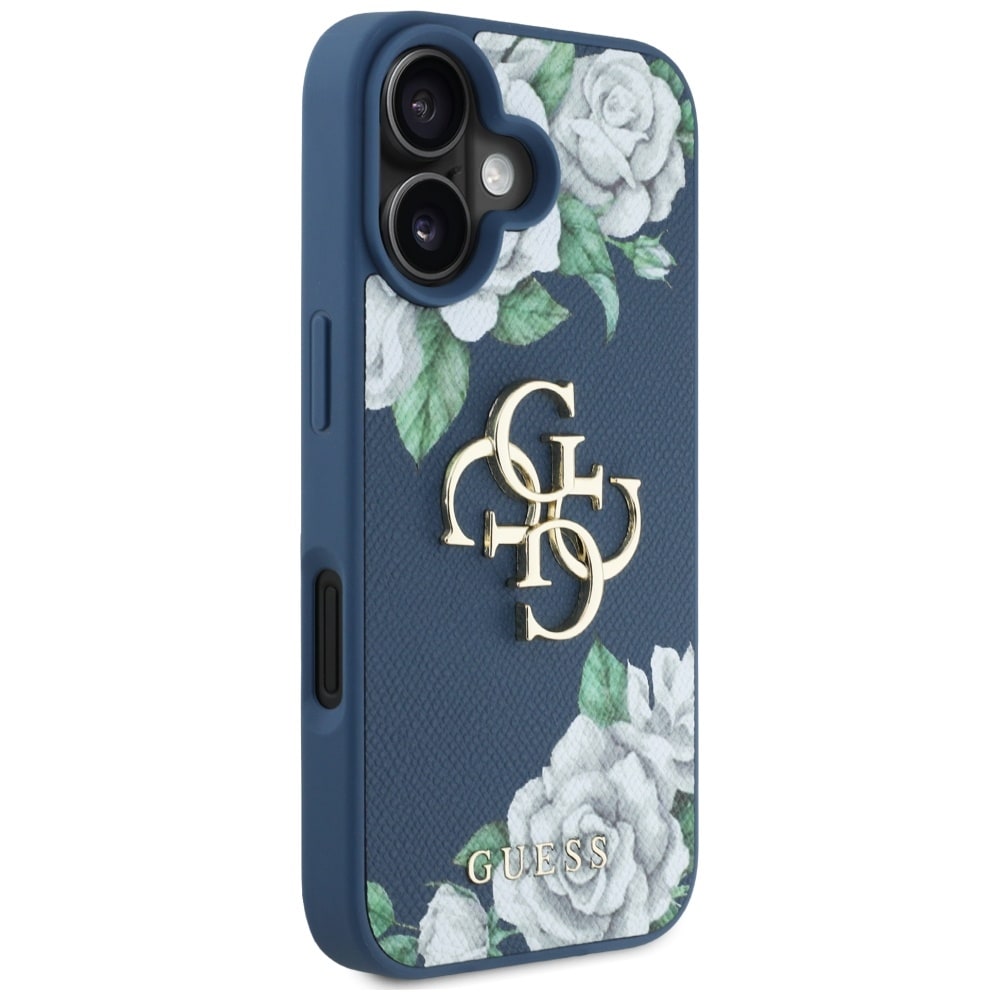 Guess Grained Roses Big 4G logotaske til iPhone 16 - blå