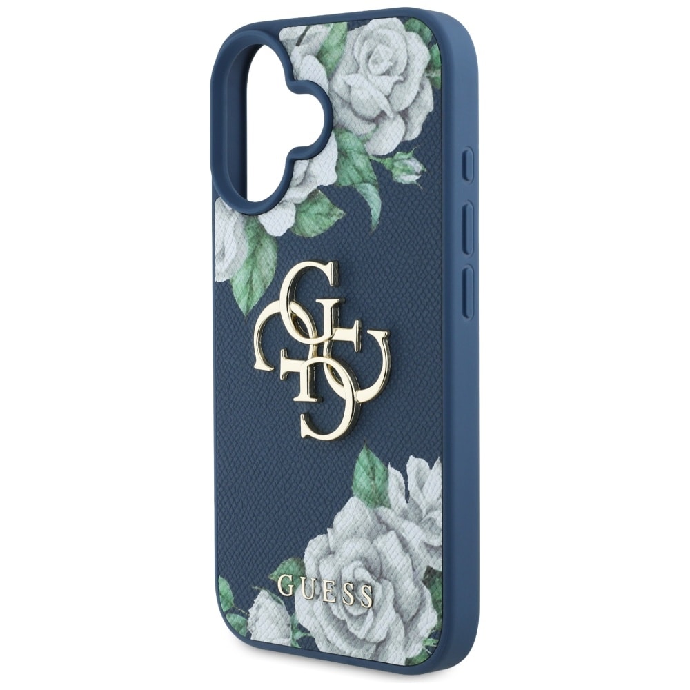 Guess Grained Roses Big 4G logotaske til iPhone 16 - blå