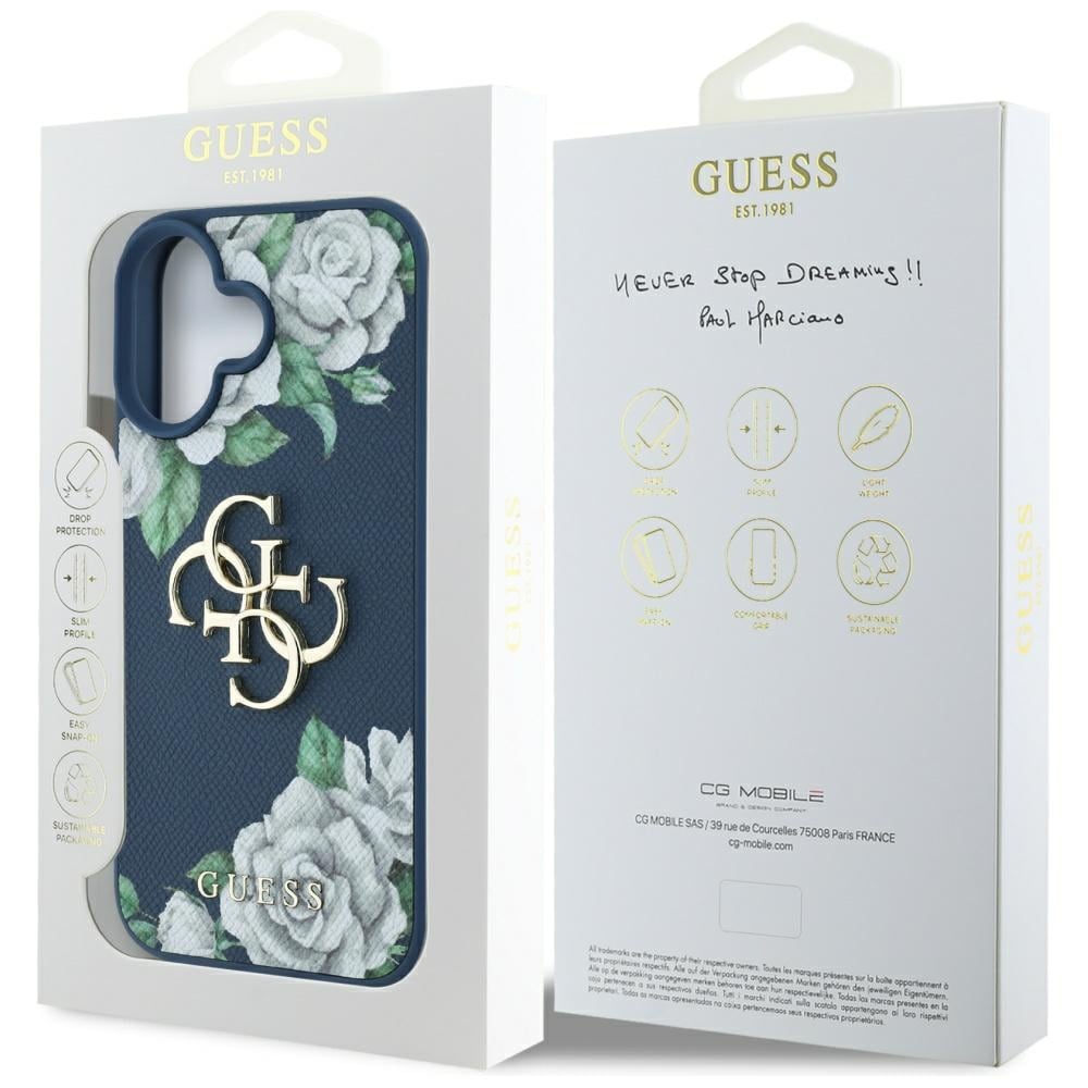 Guess Grained Roses Big 4G logotaske til iPhone 16 - blå