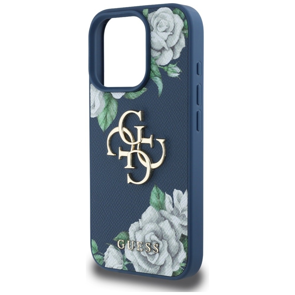 Guess Grained Roses Big 4G-logotaske til iPhone 16 Pro Max - blå