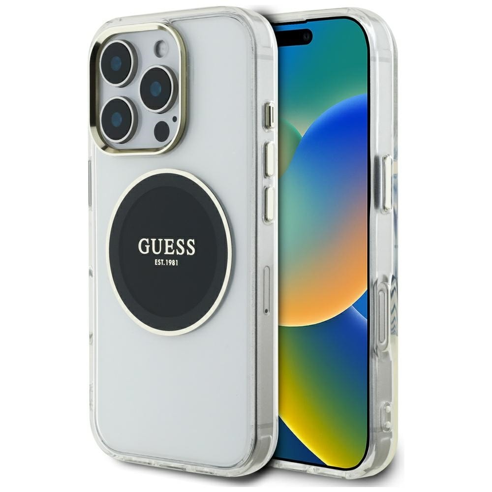 Guess IML metalfarvet cirkel Classic logo MagSafe-etui til iPhone 16 Pro Max - Sort