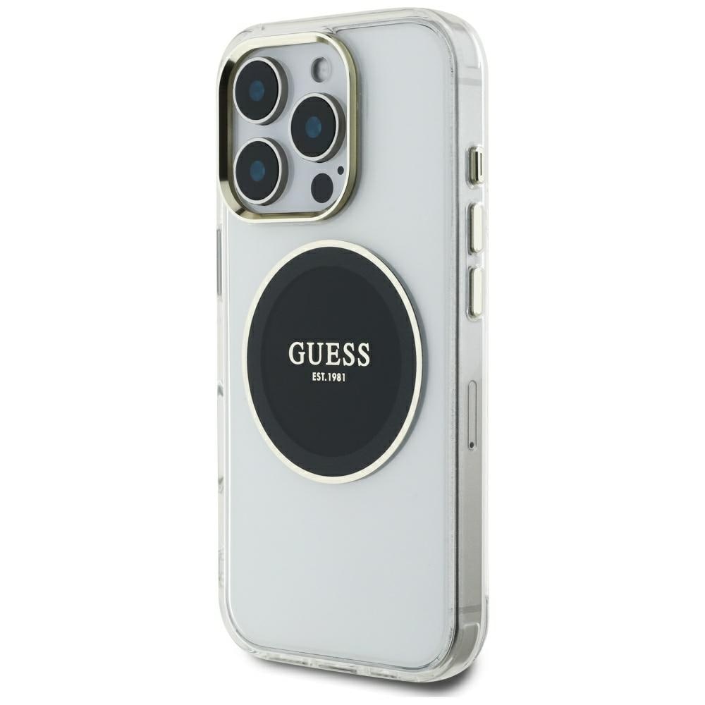 Guess IML metalfarvet cirkel Classic logo MagSafe-etui til iPhone 16 Pro Max - Sort