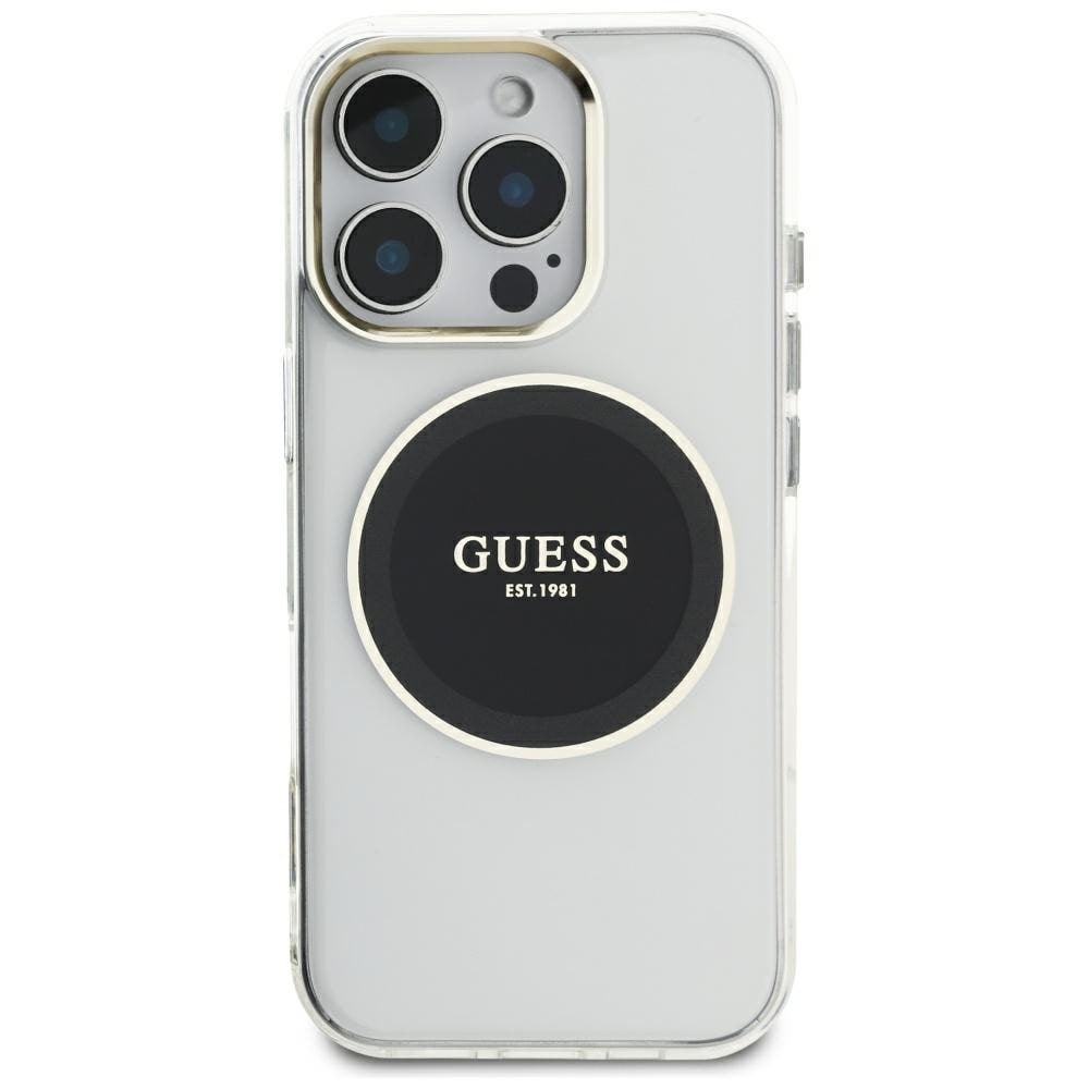 Guess IML metalfarvet cirkel Classic logo MagSafe-etui til iPhone 16 Pro Max - Sort