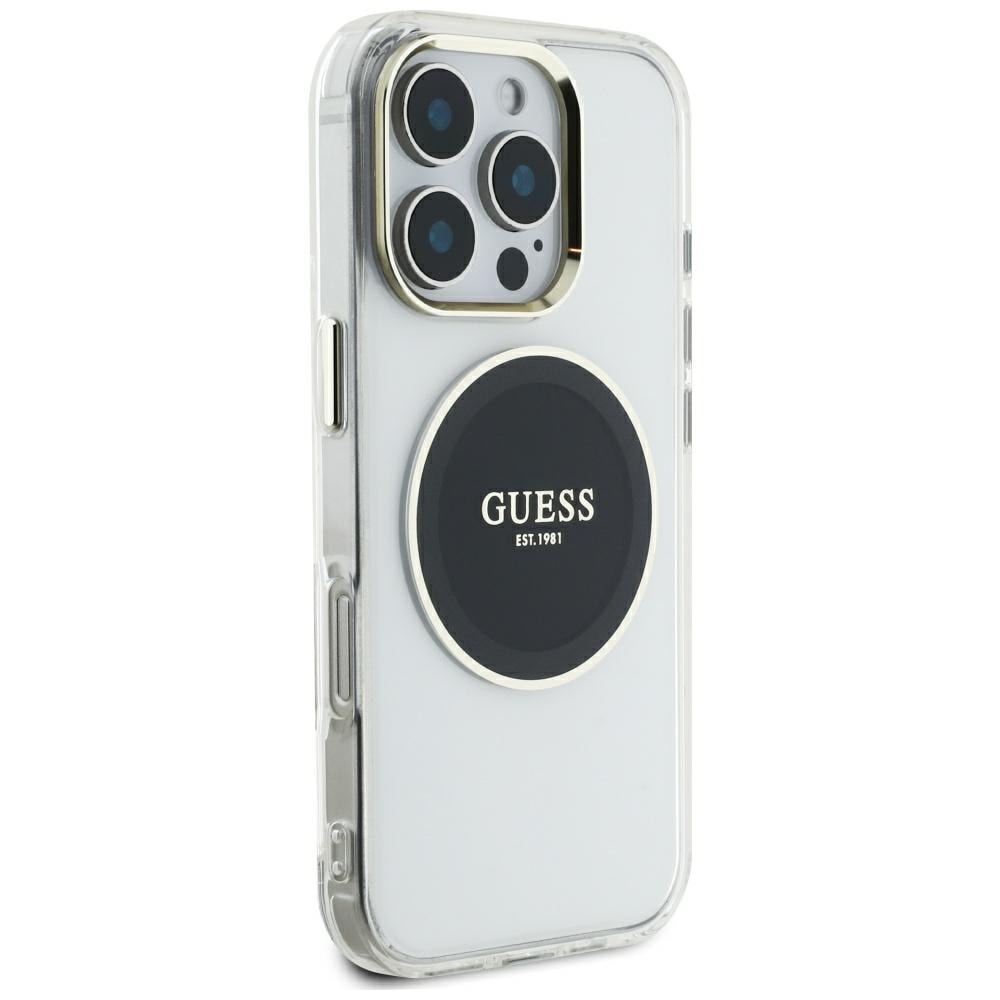 Guess IML metalfarvet cirkel Classic logo MagSafe-etui til iPhone 16 Pro Max - Sort