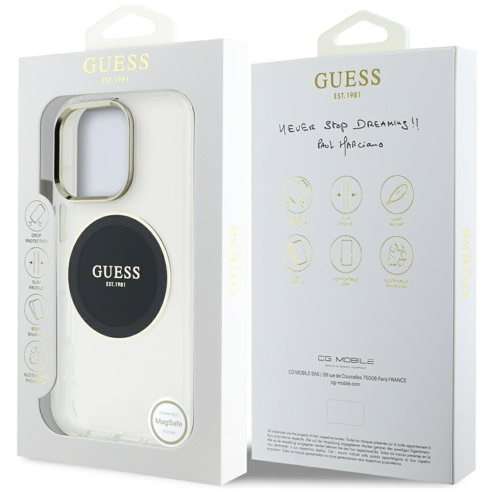 Guess IML metalfarvet cirkel Classic logo MagSafe-etui til iPhone 16 Pro Max - Sort