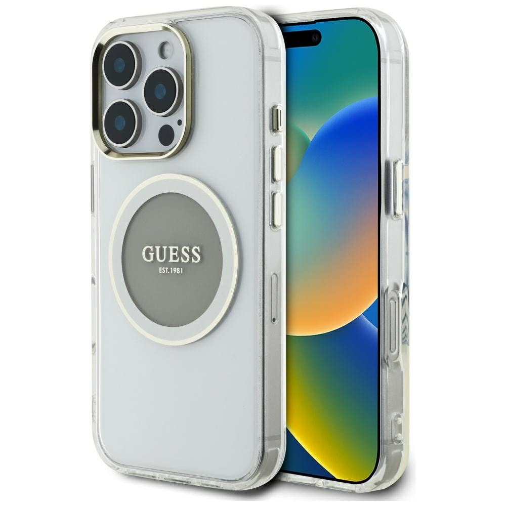 Guess IML Metal Colored Circle Classic Logo MagSafe-etui til iPhone 16 Pro Max - grå