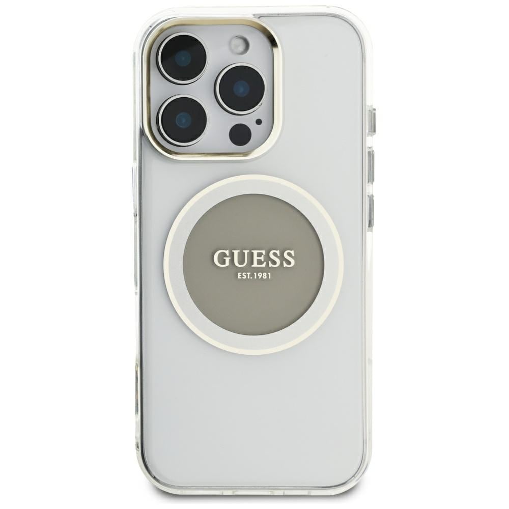 Guess IML Metal Colored Circle Classic Logo MagSafe-etui til iPhone 16 Pro Max - grå