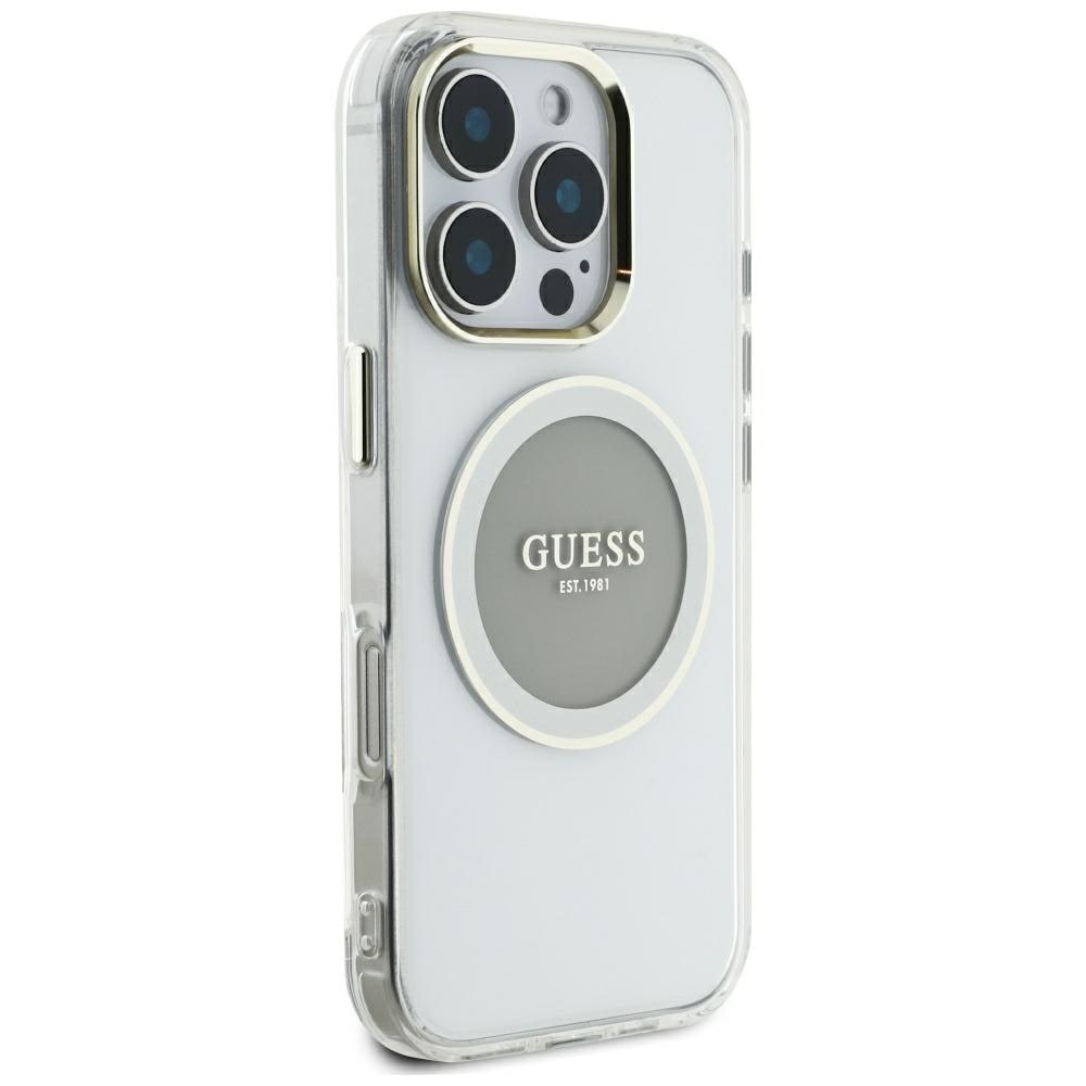 Guess IML Metal Colored Circle Classic Logo MagSafe-etui til iPhone 16 Pro Max - grå