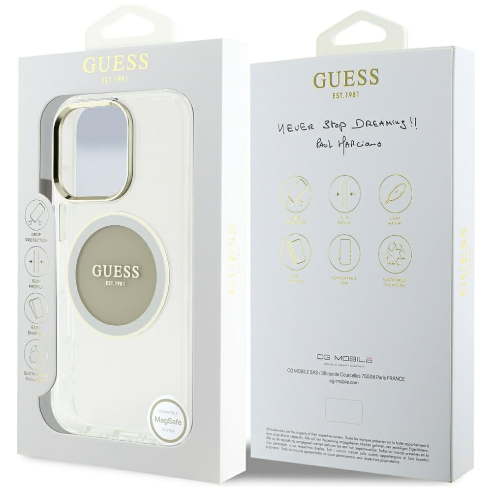Guess IML Metal Colored Circle Classic Logo MagSafe-etui til iPhone 16 Pro Max - grå