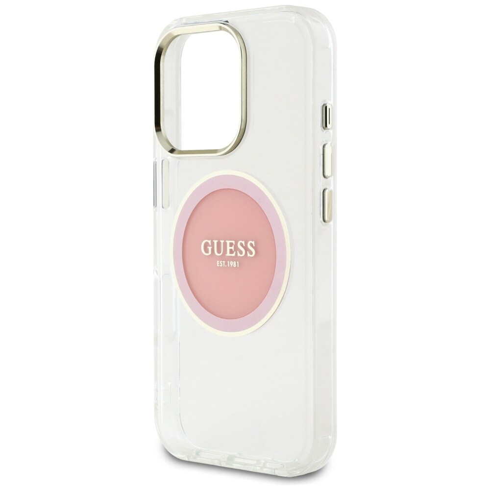 Guess IML metalfarvet cirkel Classic Logo MagSafe iPhone 16 Pro-etui - pink